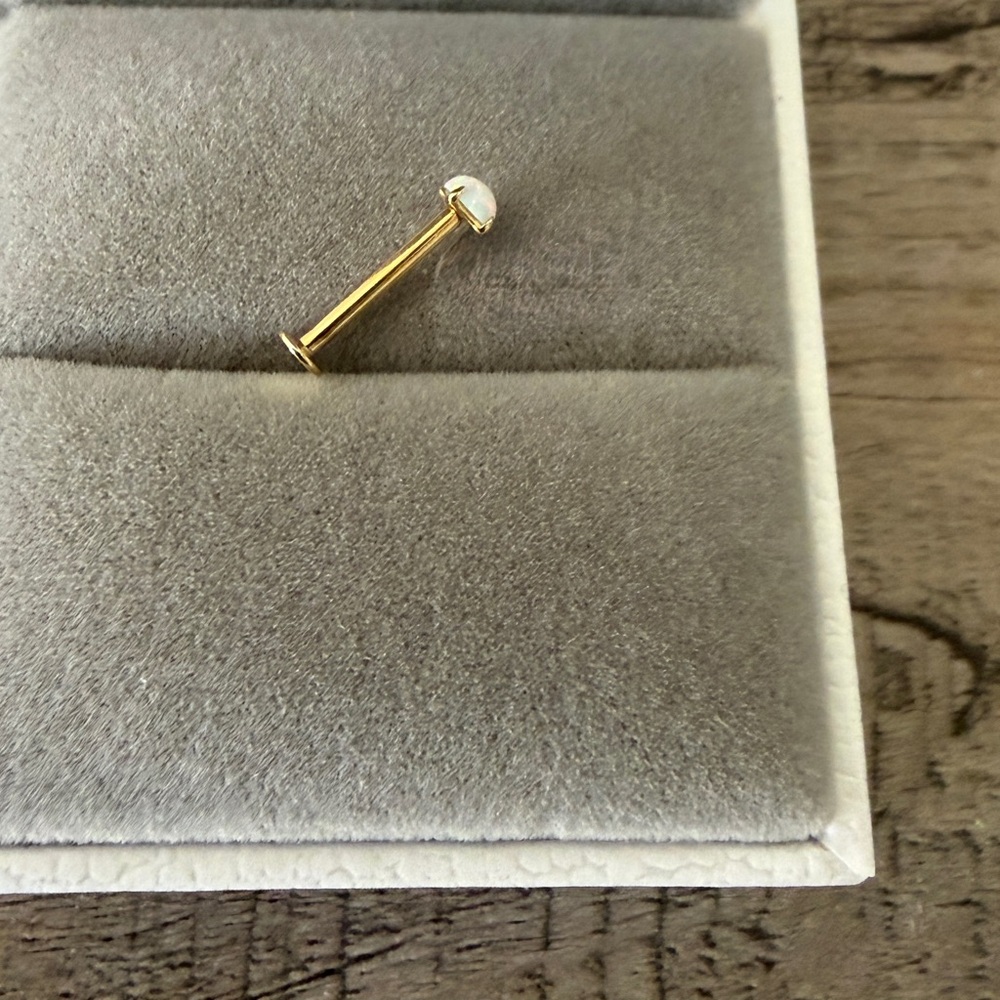 14K Solid Yellow Gold Labret Studs Opal Piercing